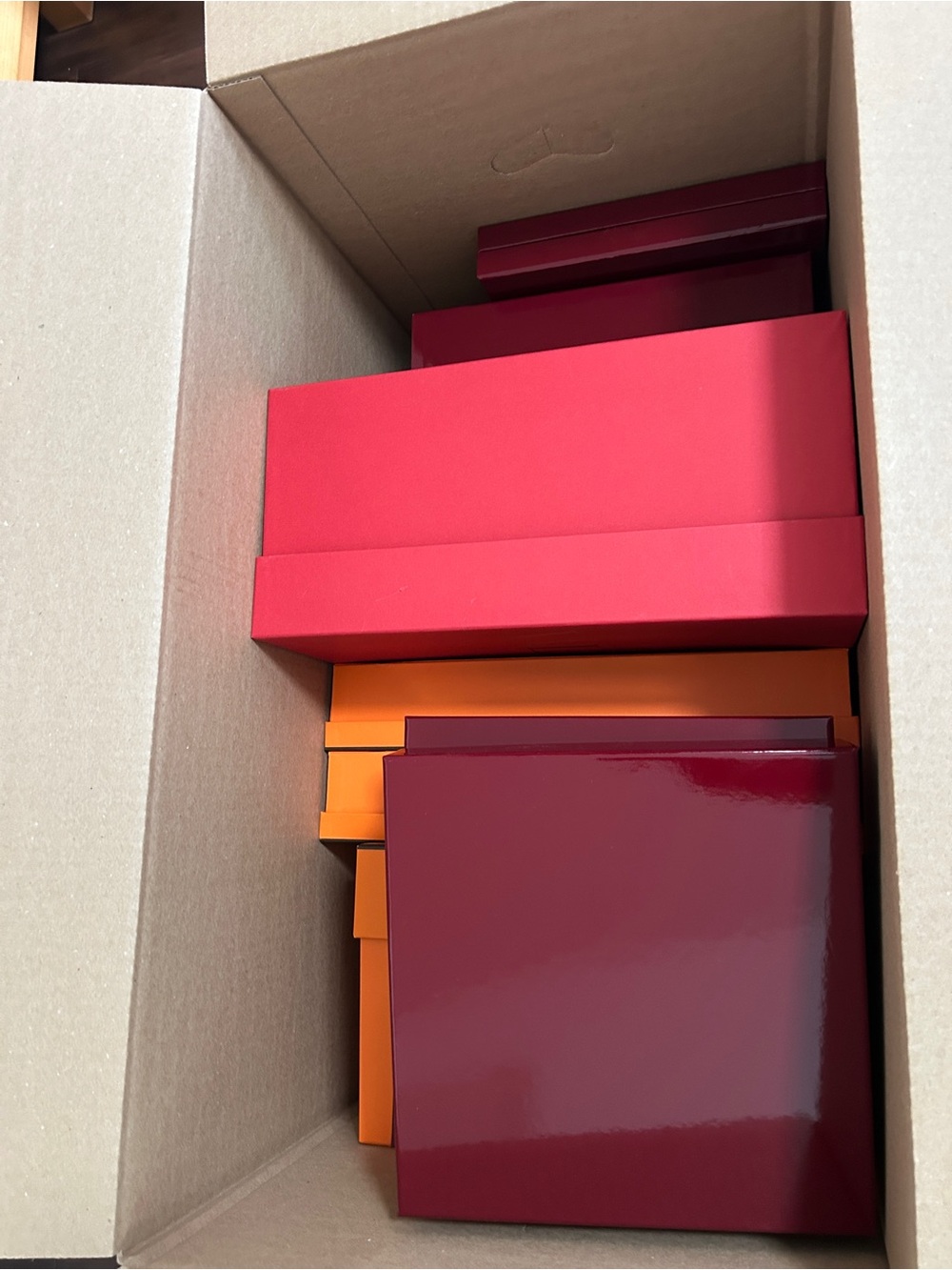 Red and Orange Decorative Storage Boxes - Set of Assorted Colors